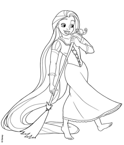 Rapunzel Sweeping Coloring Page